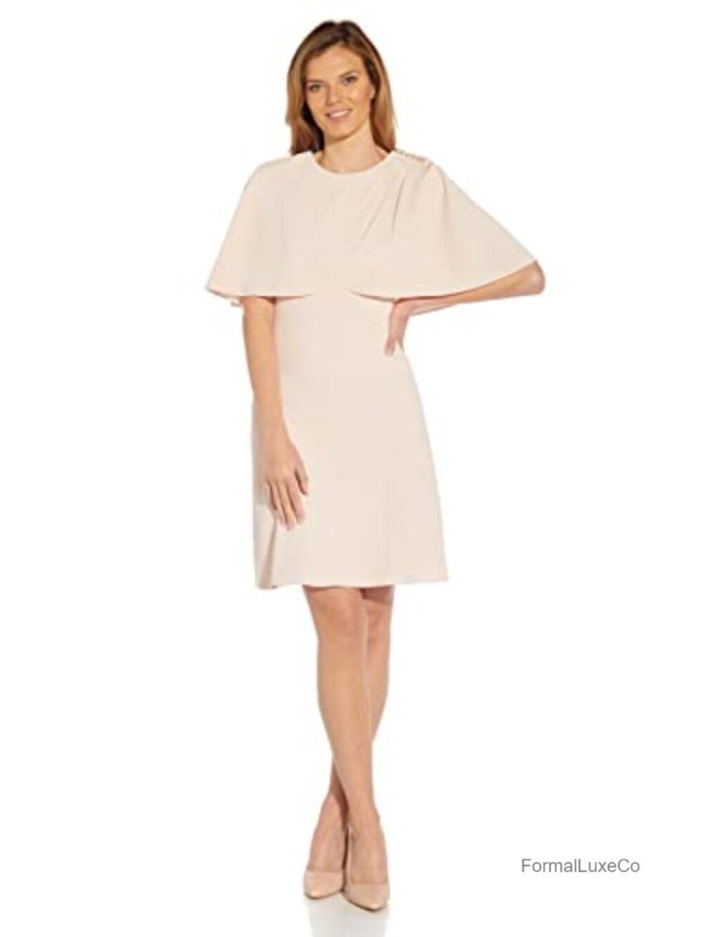 Adrianna Papell Divine Crepe Capelet Dress Fit & Flare Knee Length